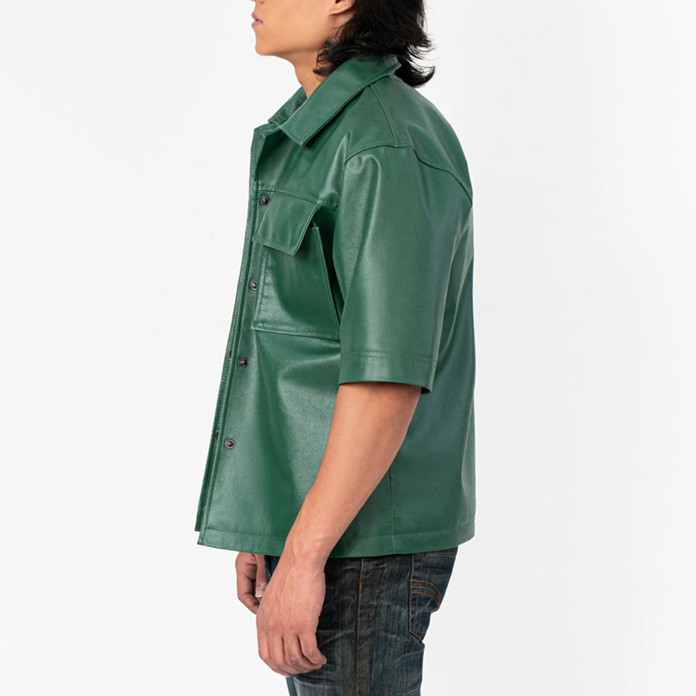 Green Faux Leather Shirt Men - Image 6