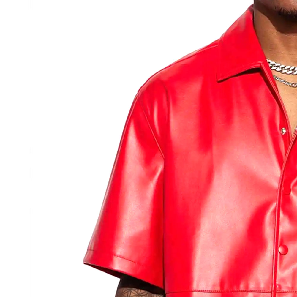 Men Premium Red Leather Shirt - Image 6