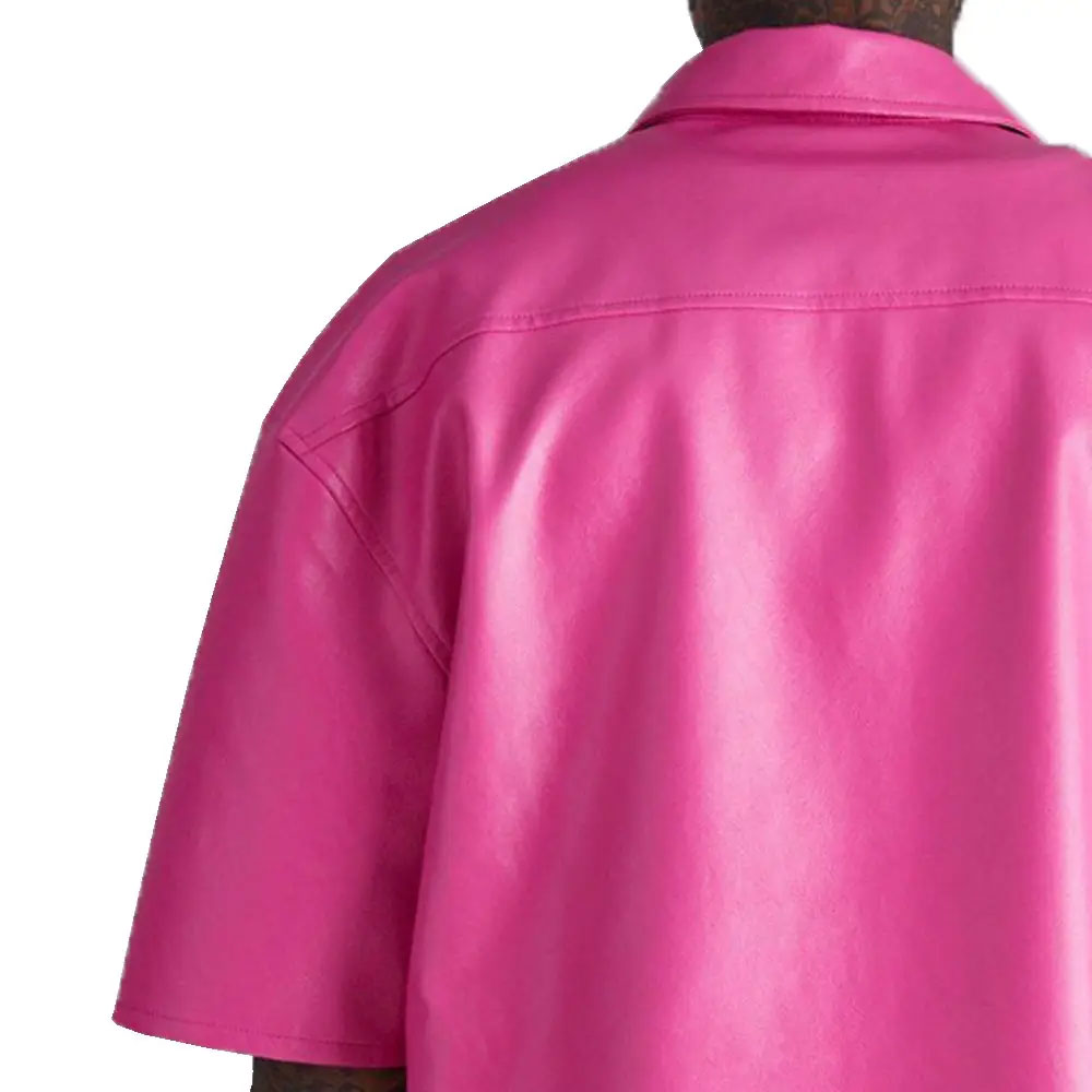 Men’s Velour Short Sleeve Leather Shirt - Image 6