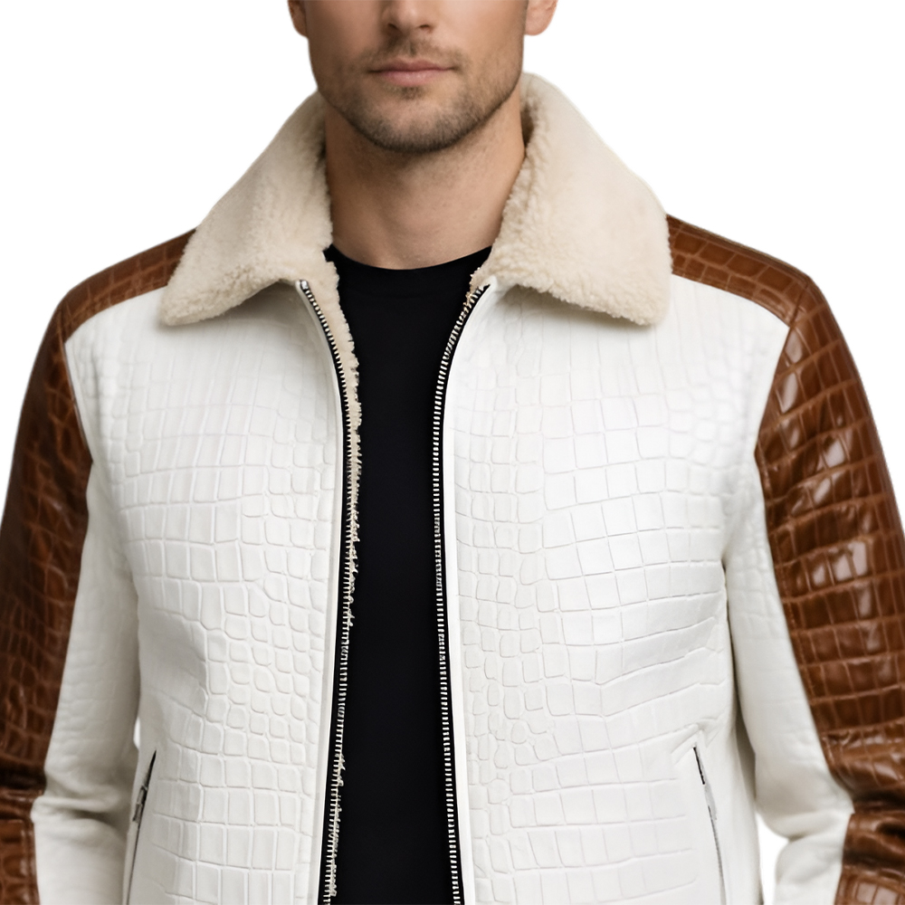 Men’s Crocodile Style Embossed Leather Jacket - Image 2
