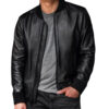 Men’s Lambskin Leather Bomber Jacket in Black