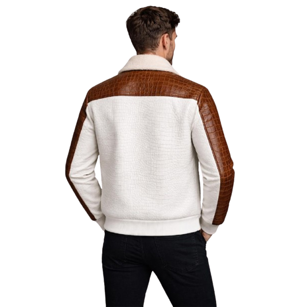 Men’s Crocodile Style Embossed Leather Jacket - Image 4