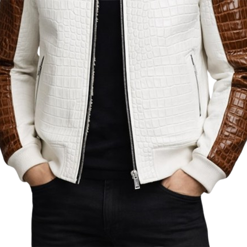 Men’s Crocodile Style Embossed Leather Jacket - Image 5
