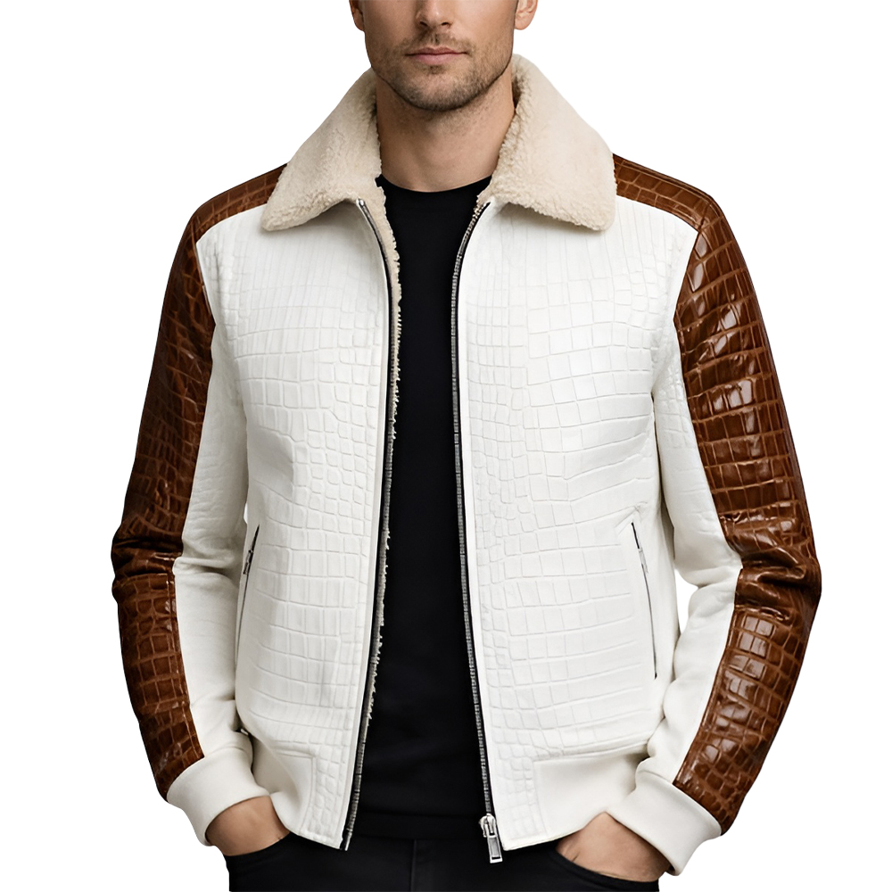 Men’s Crocodile Style Embossed Leather Jacket