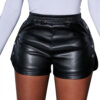 Button Side Leather Shorts front view with elastic waistband