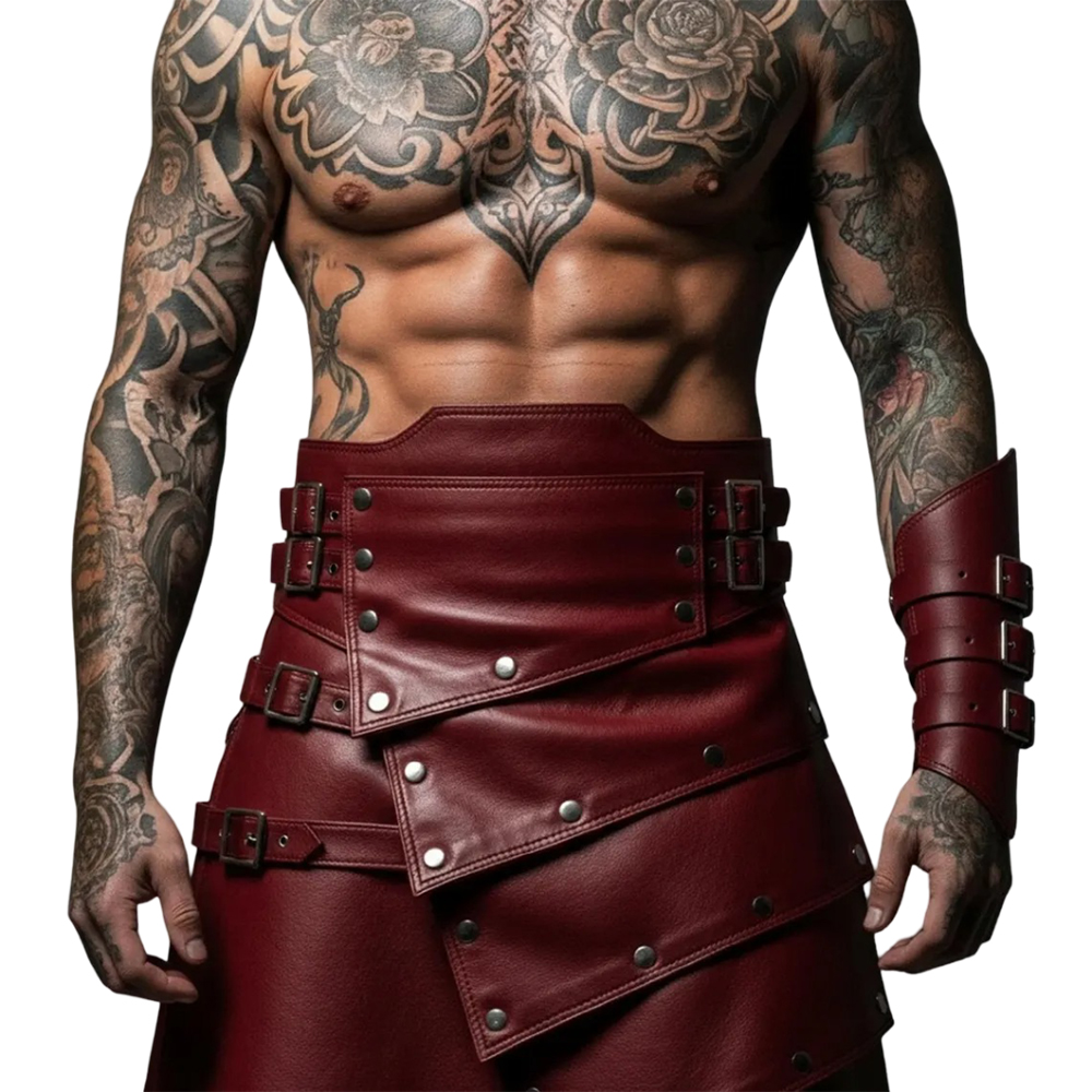 Handmade Red Leather Kilt for Men - Genuine Red Leather - Image 2