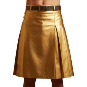 Gold Genuine Leather Kilt for Men