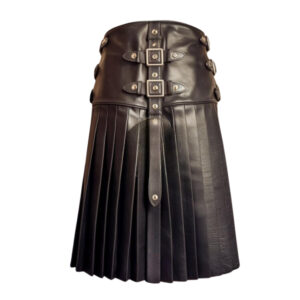 Mens Black Leather Gladiator Kilt – Modern Formal Leather Kilt