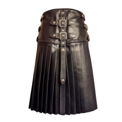 Mens Black Leather Gladiator Kilt – Modern Formal Leather Kilt