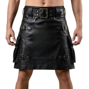 handmade black leather utility kilt