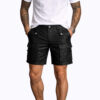 Men’s Black Leather Cargo Shorts with Multiple Utility Pockets