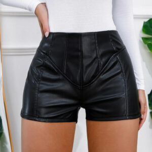 Women’s High Waist Leather Shorts front view