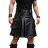 Men Real Leather Kilt – Black Brown Utility Leather Skirt with Pockets