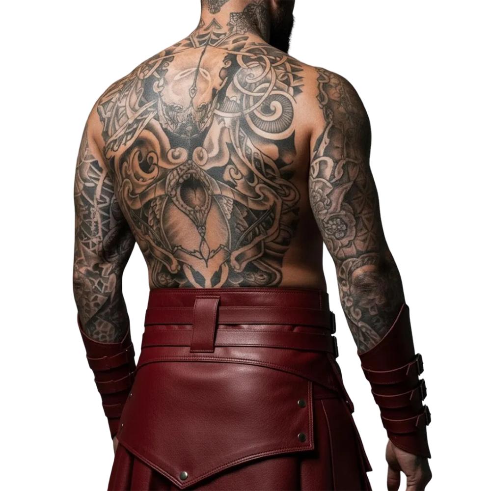 Handmade Red Leather Kilt for Men - Genuine Red Leather - Image 3