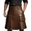 Men's Brown Leather Warrior Kilt - Viking Gladiator LARP Kilt
