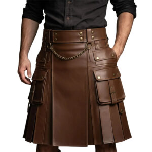 Men's Brown Leather Warrior Kilt - Viking Gladiator LARP Kilt