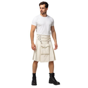 Mens White Leather Kilt – Stylish Leather Kilt for Men