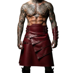 Handmade Red Leather Kilt for Men - Genuine Red Leather