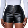 High Waist Zipper Leather Shorts for Women front view Image 2
