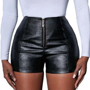 High Waist Zipper Leather Shorts for Women front view Image 2