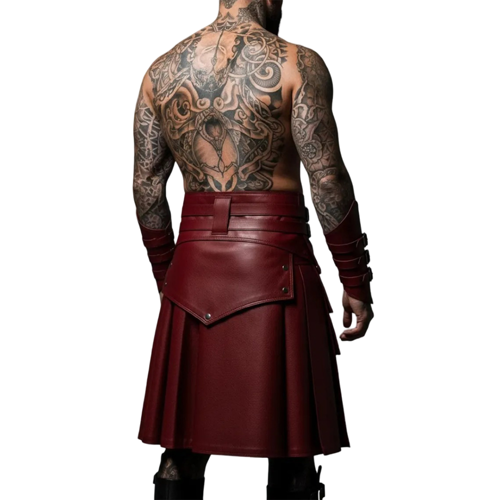 Handmade Red Leather Kilt for Men - Genuine Red Leather - Image 4
