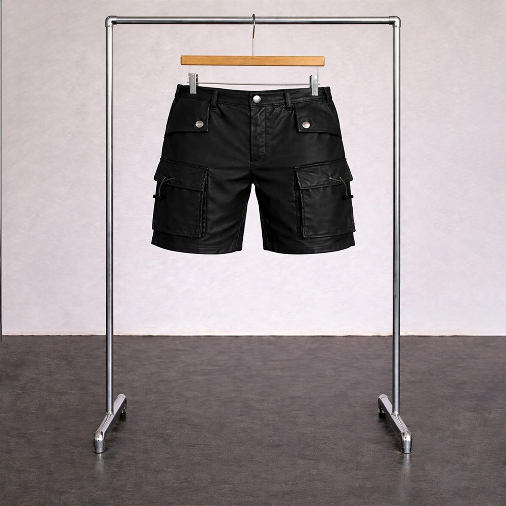 Black Leather Cargo Shorts - ( Slim Fit Design with Multi-Pockets ) - Image 4