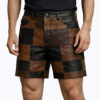 Men’s Patchwork Leather Shorts with Contrast Panel Design