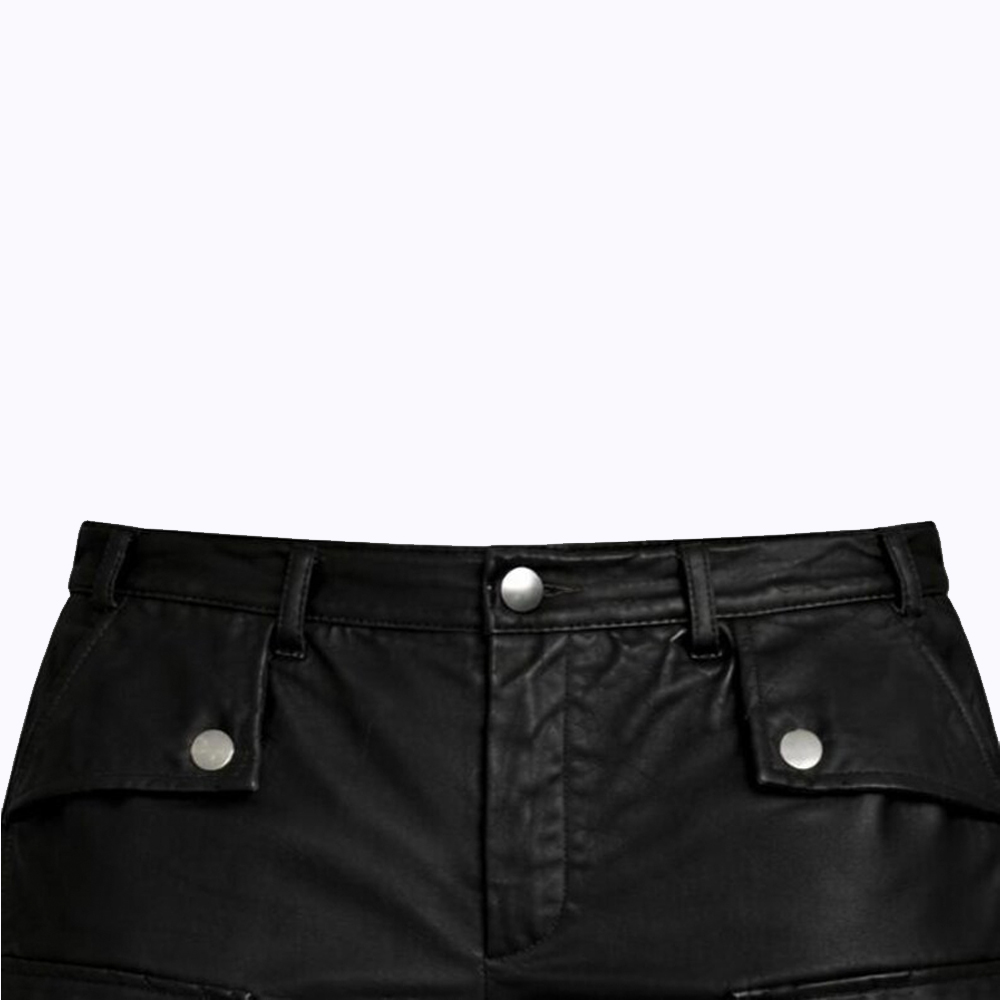 Black Leather Cargo Shorts - ( Slim Fit Design with Multi-Pockets ) - Image 5
