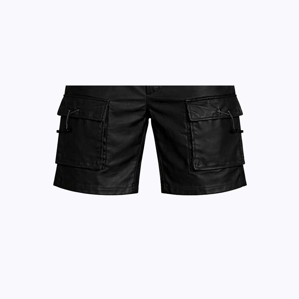 Black Leather Cargo Shorts - ( Slim Fit Design with Multi-Pockets ) - Image 6