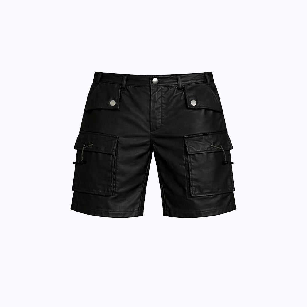 Black Leather Cargo Shorts - ( Slim Fit Design with Multi-Pockets ) - Image 7