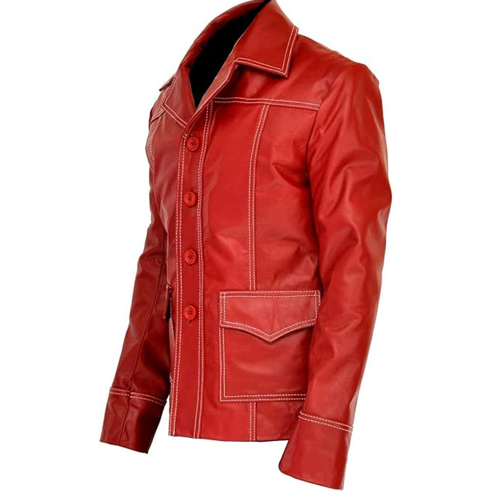 Brad Pitt Style Mens Leather Jacket - Image 4