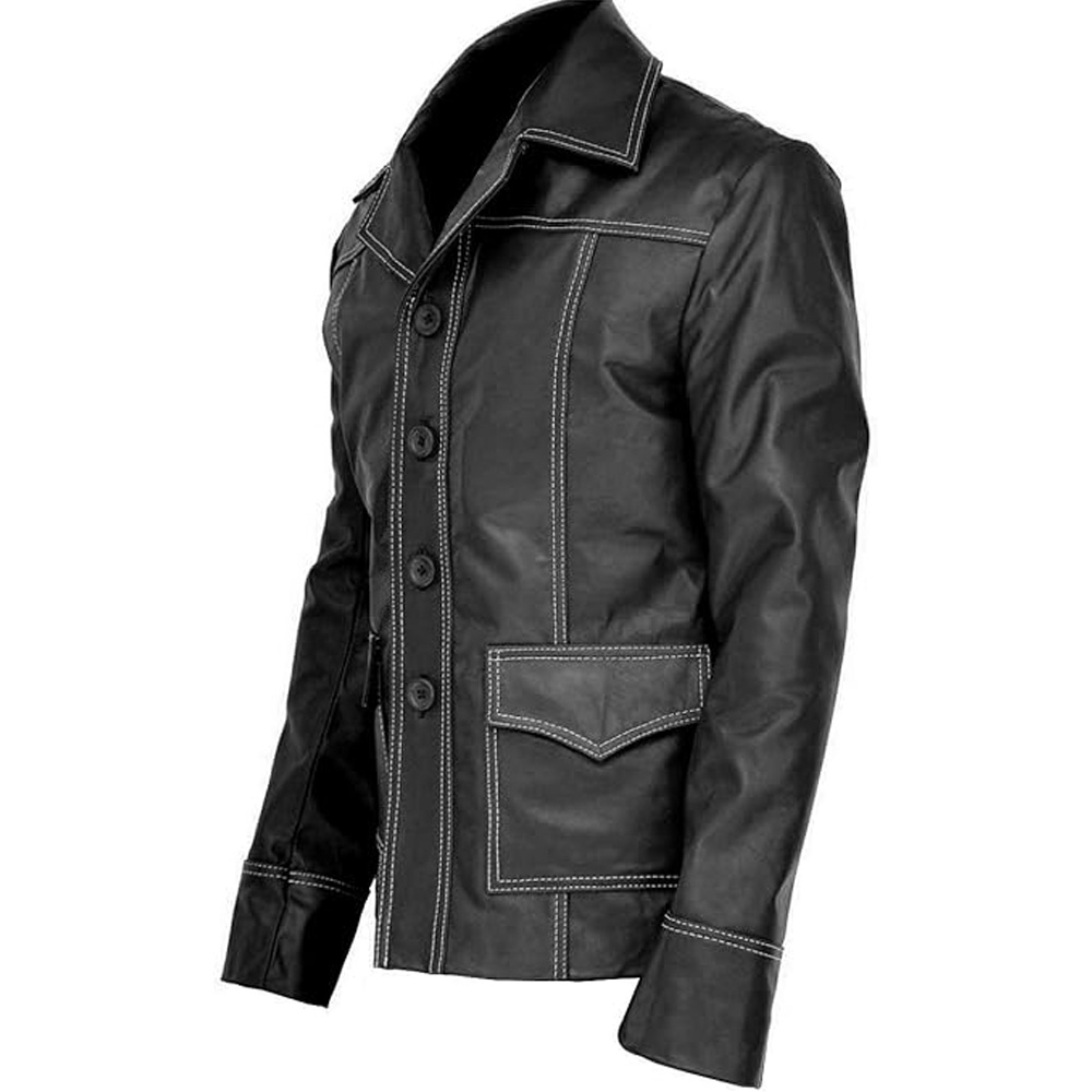 Brad Pitt Style Mens Leather Jacket - Image 6