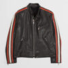 Men’s Leather Cafe Racer Jacket – Racing Stripe Biker