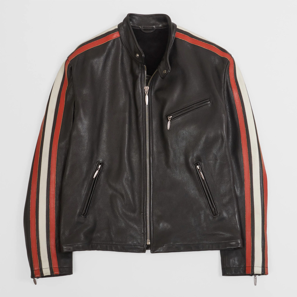 Men’s Leather Cafe Racer Jacket – Racing Stripe Biker