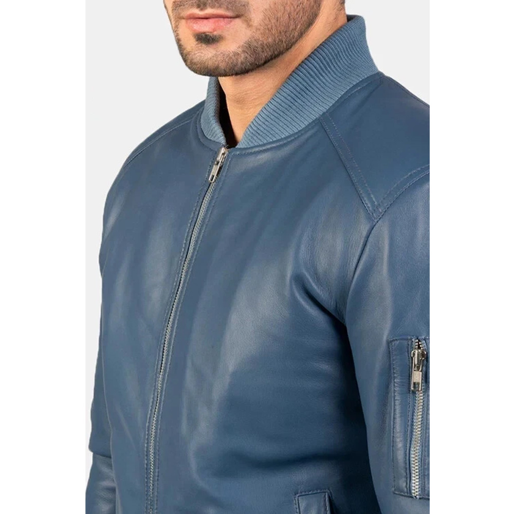 Men’s Urban Blue Bomber Jacket - Image 3
