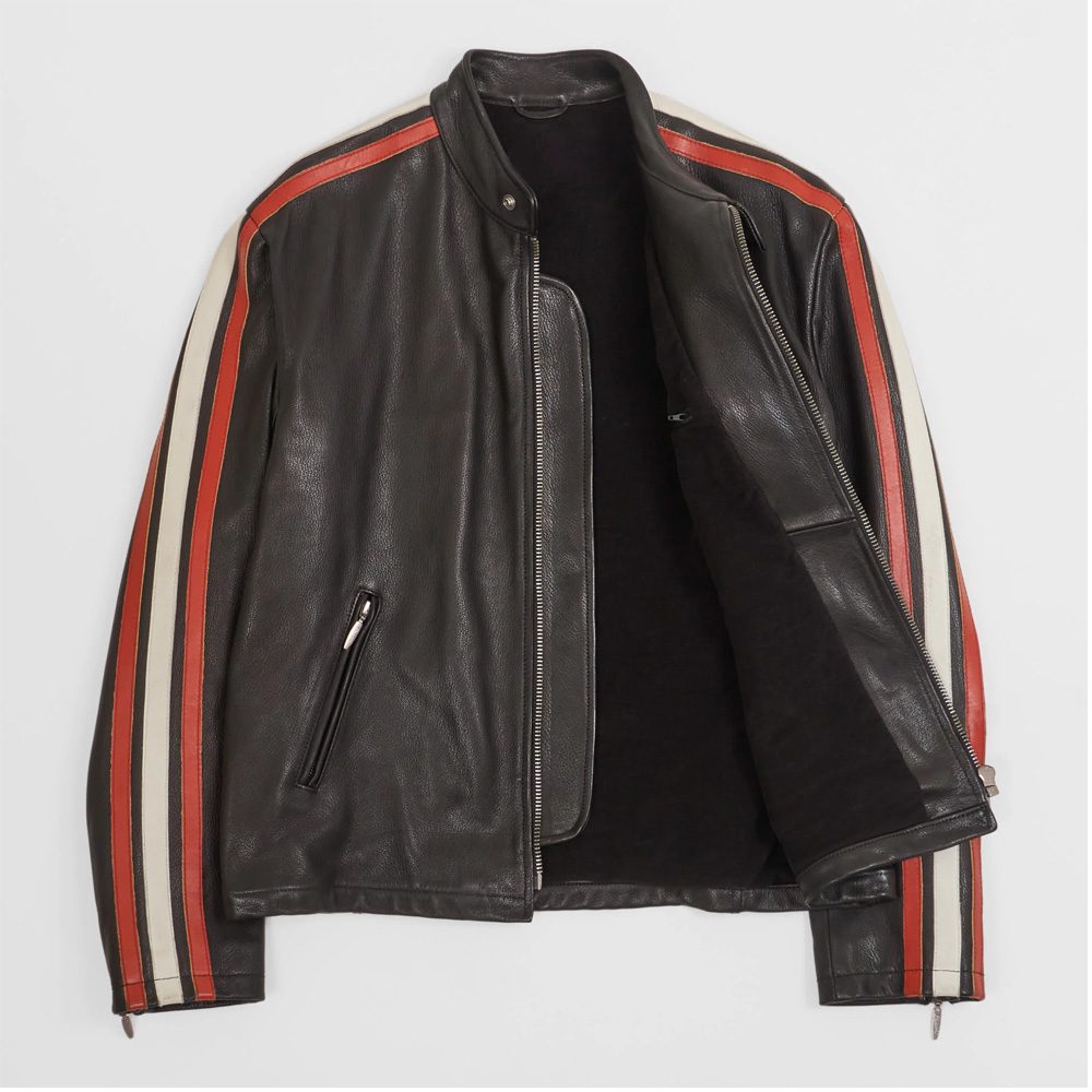 Men’s Cafe Racer Leather Jacket – Racing Stripe Biker - Image 2