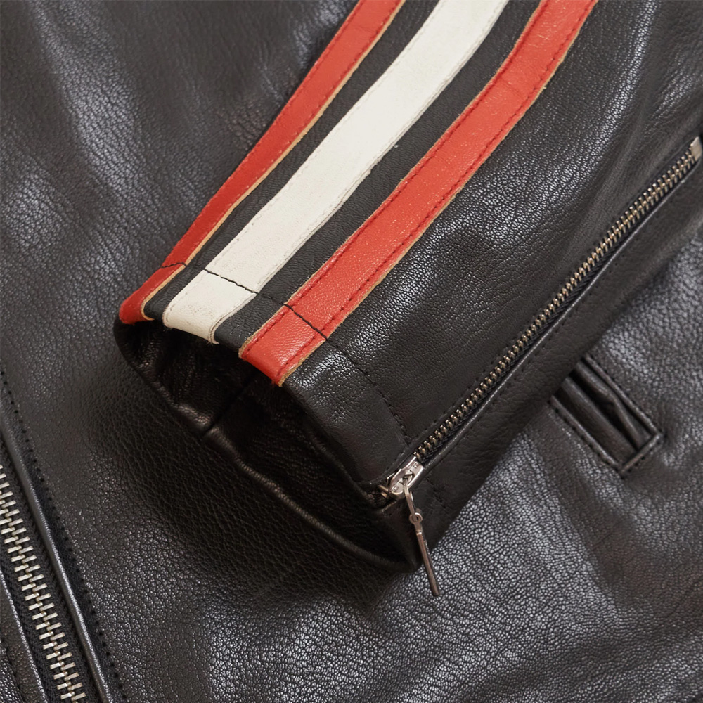 Men’s Cafe Racer Leather Jacket – Racing Stripe Biker - Image 3