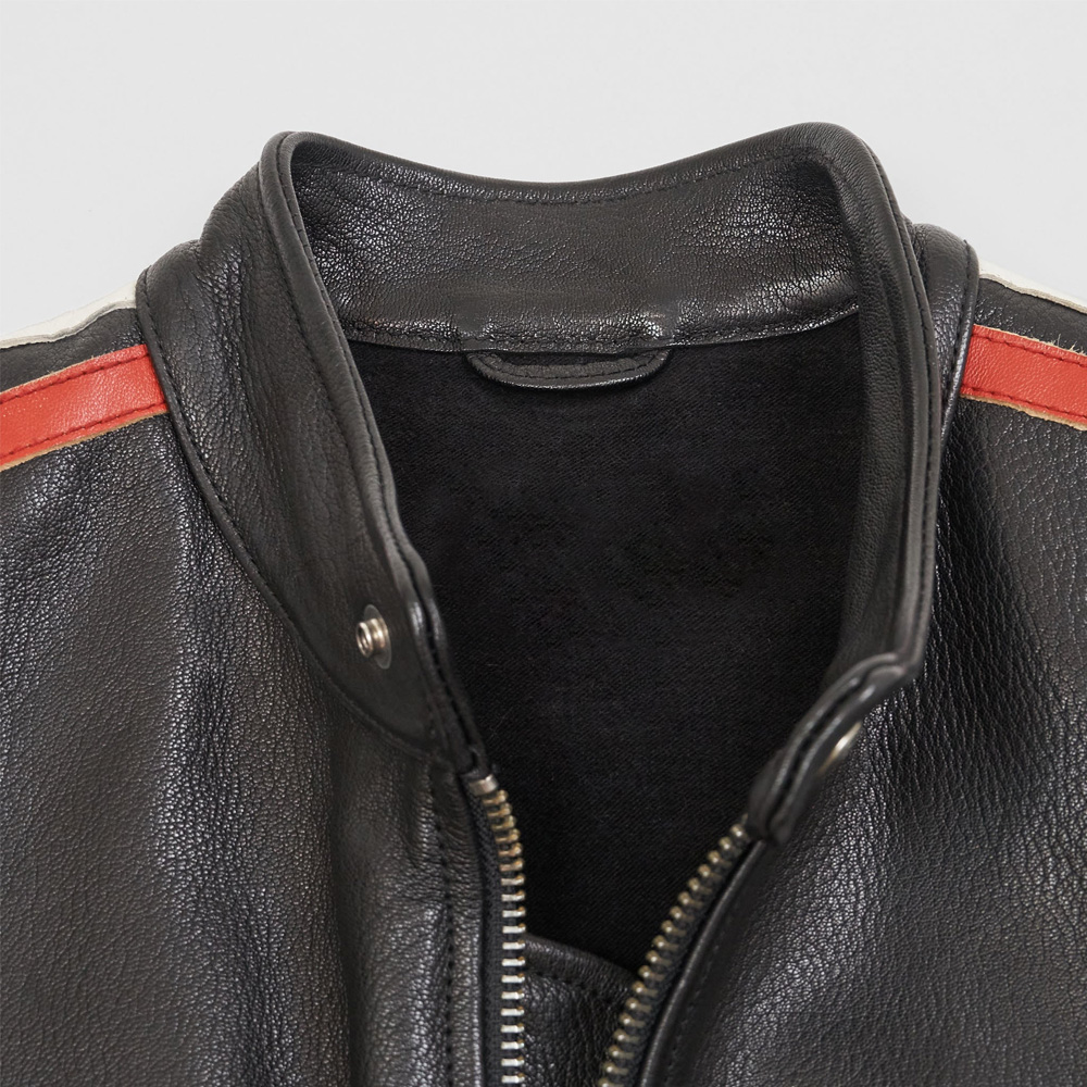 Men’s Cafe Racer Leather Jacket – Racing Stripe Biker - Image 4