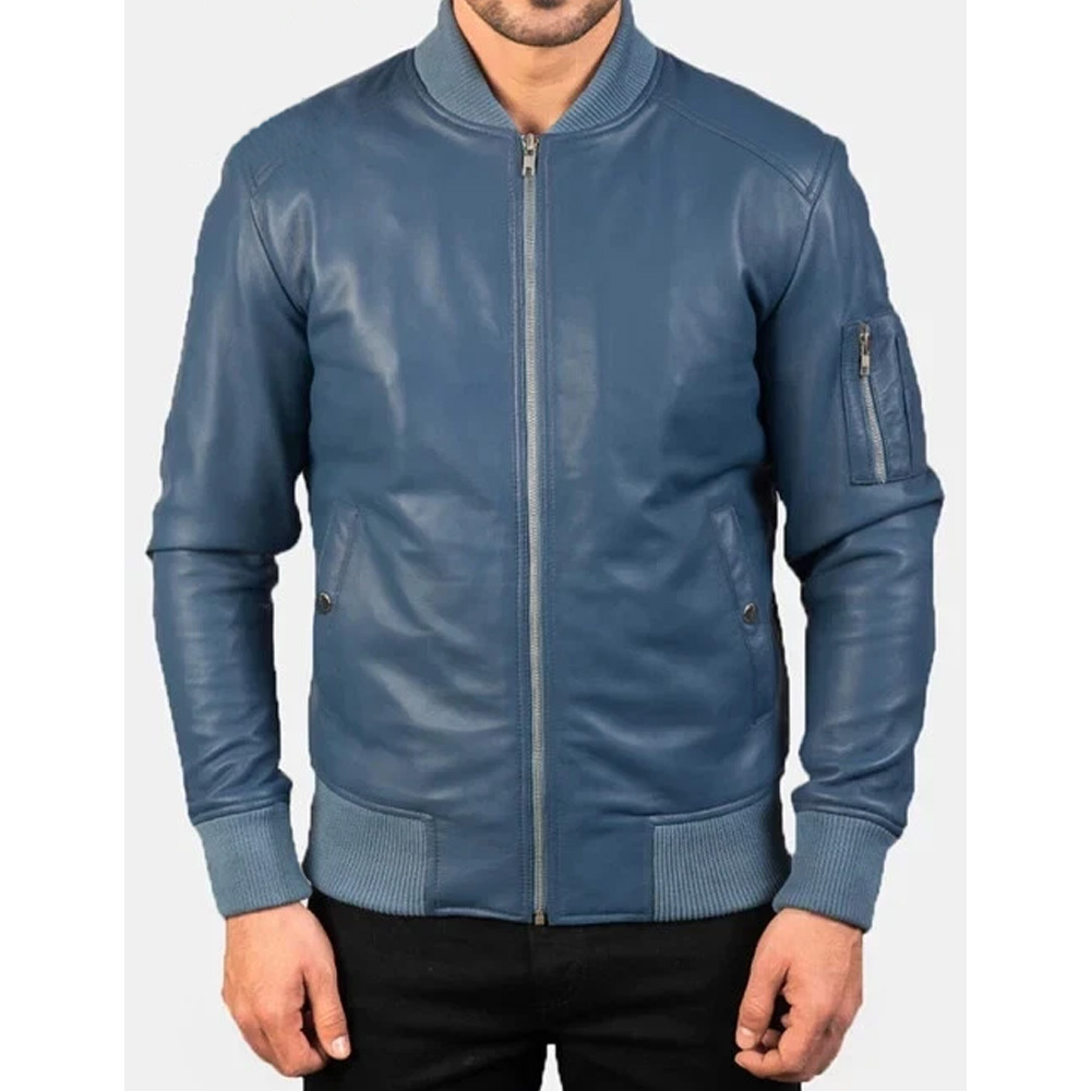 Men’s Urban Blue Bomber Jacket - Image 4