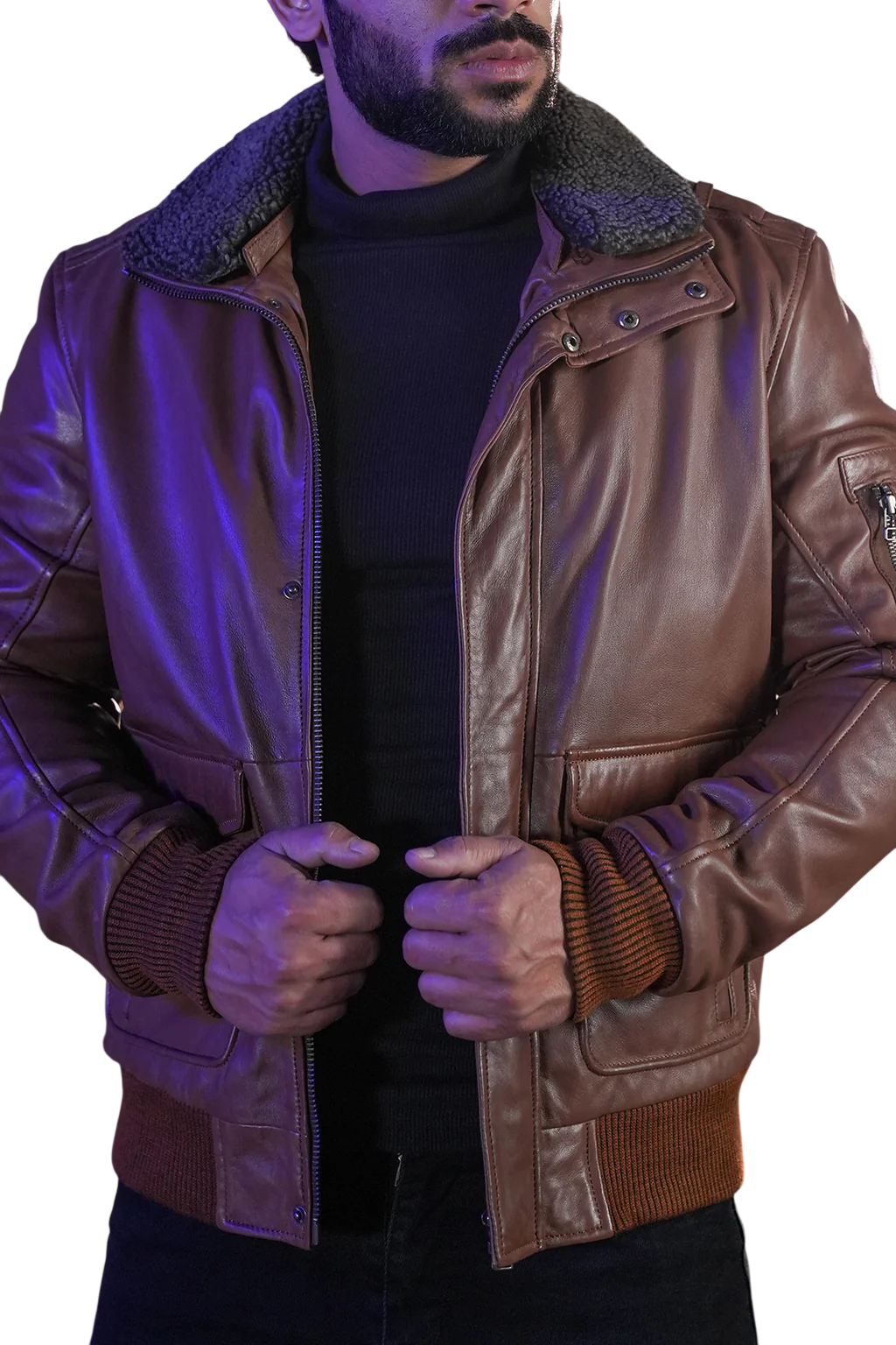 Rust & Rib Bomber Leather Jacket - Image 2