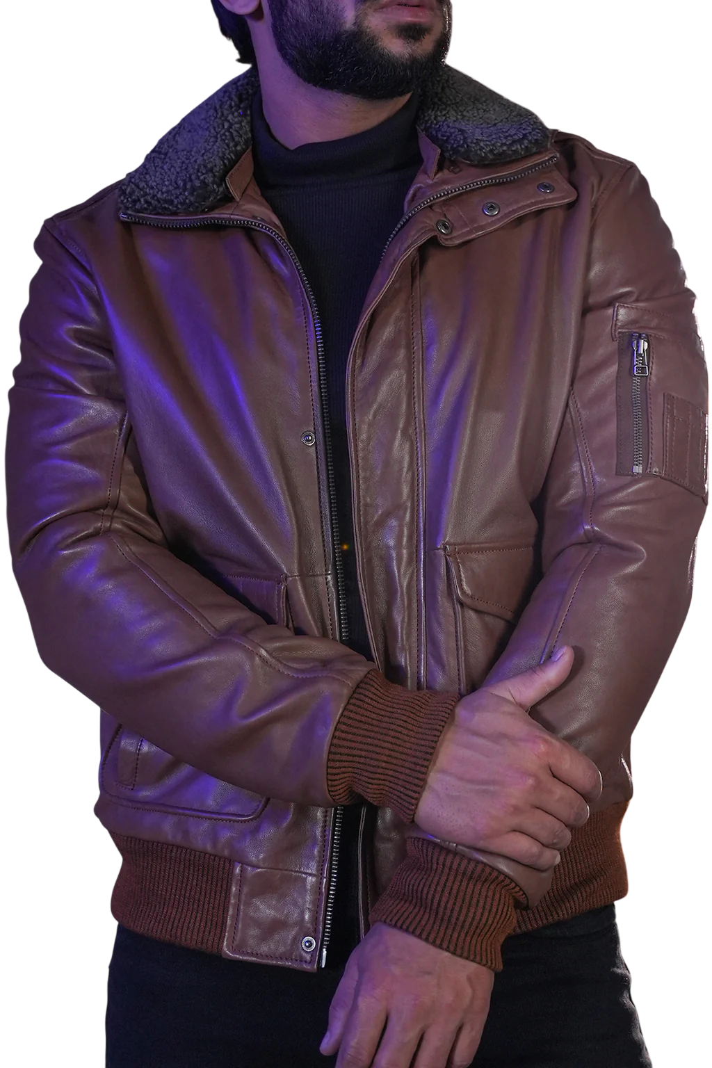 Rust & Rib Bomber Leather Jacket - Image 3