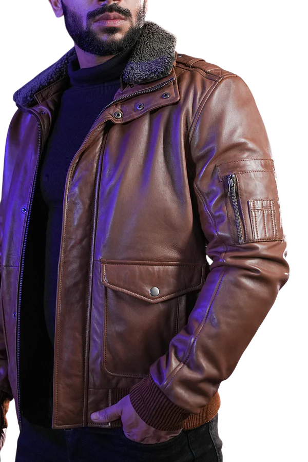 Rust & Rib Bomber Leather Jacket - Image 4