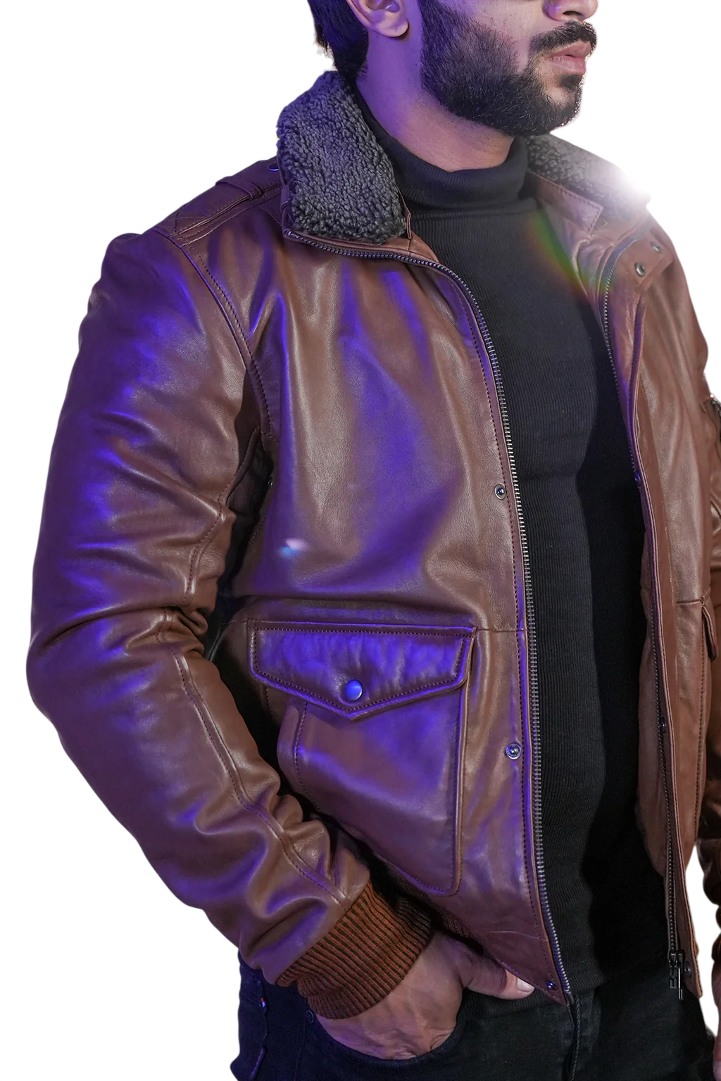 Rust & Rib Bomber Leather Jacket - Image 5