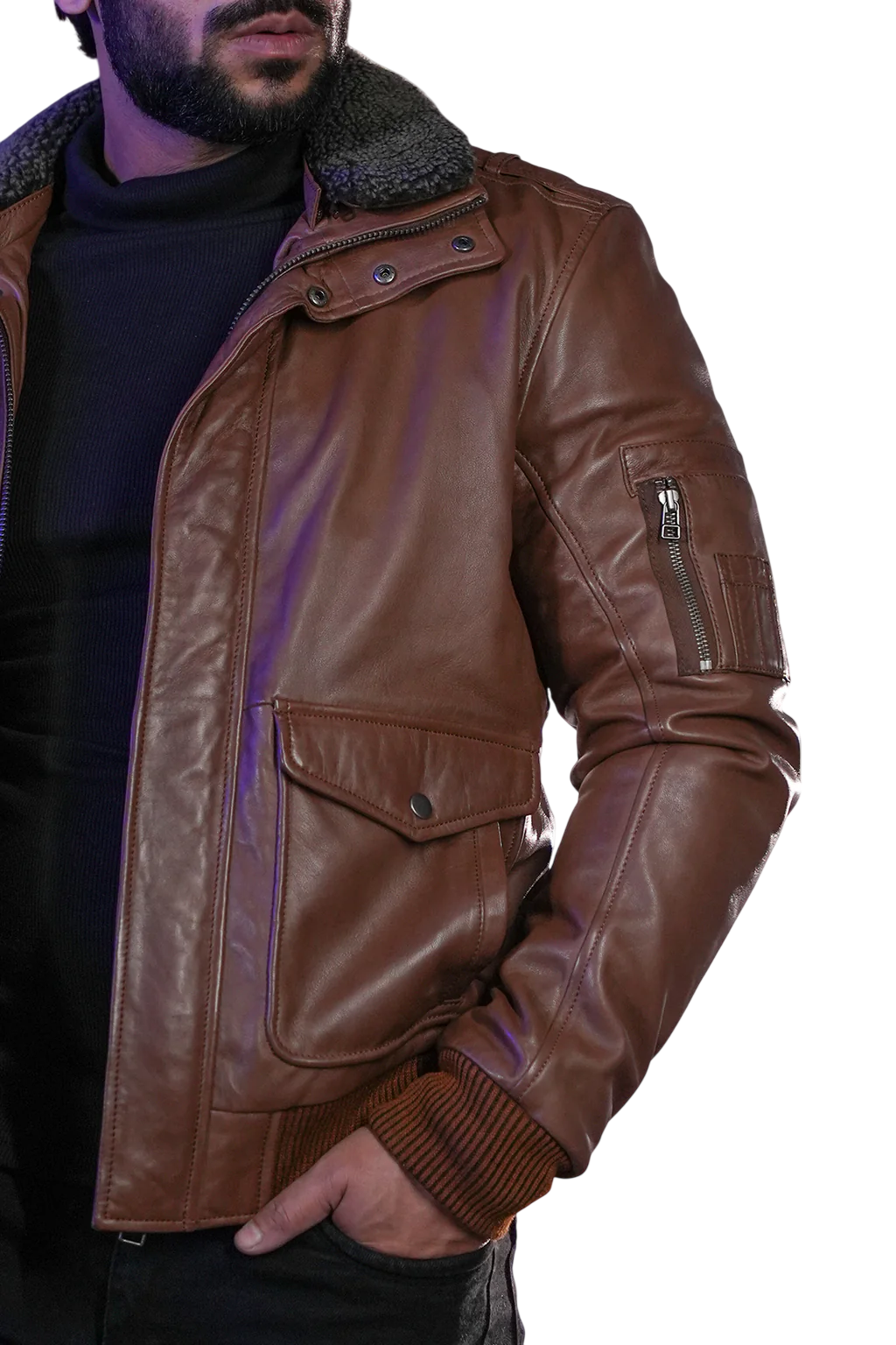 Rust & Rib Bomber Leather Jacket - Image 6