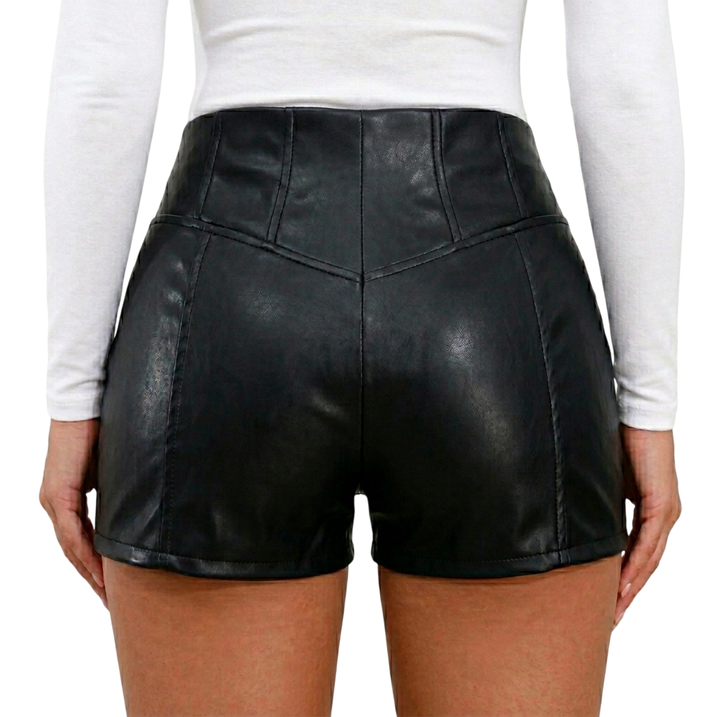 Essential High-Waisted real Leather Shorts - Image 2