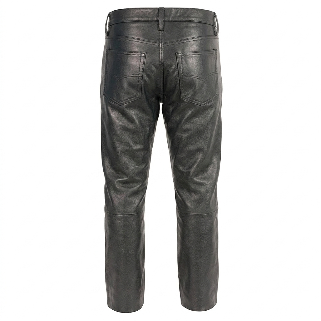 Men's Premium Black Cowskin Leather Motorcycle Pants Genuine Classic 5-Pocket Riding Trousers - Image 2