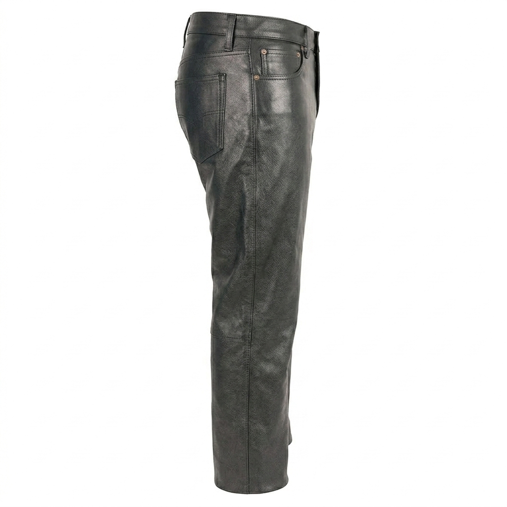 Men's Premium Black Cowskin Leather Motorcycle Pants Genuine Classic 5-Pocket Riding Trousers - Image 3