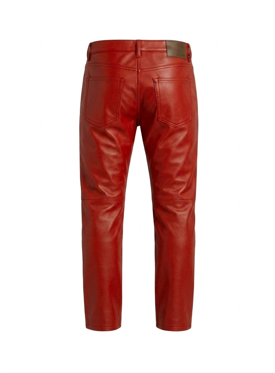Men's Premium Red Cowskin Leather Pants – Slim Fit Biker Style - Image 3