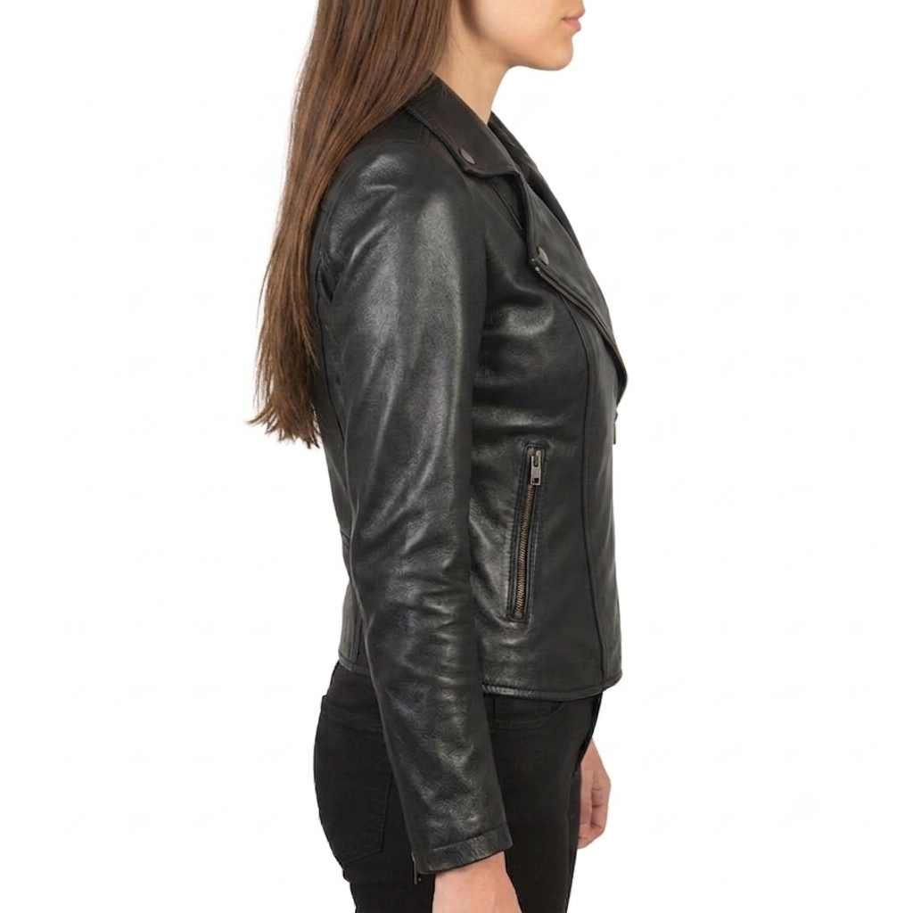 Women Midnight Edge Premium Real Leather Biker Jacket - Image 4