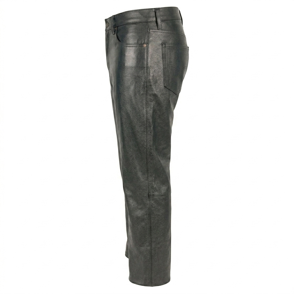 Men's Premium Black Cowskin Leather Motorcycle Pants Genuine Classic 5-Pocket Riding Trousers - Image 4